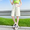 Shorts de Algodão Lavado Verão Meninas Tigre Laranja 2026 Novo Estilo para Crianças Maiores, Shorts Esportivos Casuais Finos e Estilosos