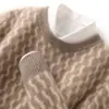 Novo suéter de lã pura outono e inverno para homens, gola redonda, color blocking, espessado, caimento solto, tamanho grande, camiseta base de tricô para homens, transfronteiriço