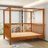 Cama de Madera China Antigua, Cama con Dosel Simple para Adultos de Estilo Antiguo, Marco de Cama para el Hogar, Cama de Madera Maciza de Pino Palaciega