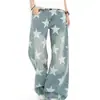 Jeans estilo retro americano con estampado integral de estrellas para hombre y mujer, nuevo diseño de otoño, pantalones holgados de pierna recta, moda urbana