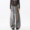 Jeans Masculino Retro Americano Desgastado, Popular Versátil Solto Estilo High Street Jeans Reta Wide-Leg