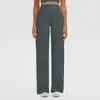 Calça Longa Esportiva Cruzada Escovada de Cintura Alta com Controle Abdominal para Corrida Yoga Levanta Bumbum Perna Larga Solta Roupa Fitness Yoga Feminina