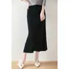 Saia de Lã para Mulheres, Novo Estilo Outono e Inverno, 100% Lã Pura, Tricô Canelado, Versátil, Emagrecedora, Justa ao Corpo, Estilo Sereia