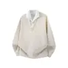 Sudadera con Patrón de Espiga de Trigo Gris Estilo Falso Dos Piezas para Hombre Otoño Estilo Old Money Camisa Polo Manga Larga Solapa Material para Esposo Conjunto Chaqueta