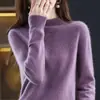 Suéter de lana para mujer transfronterizo con cuello semi-alto, corte ajustado, camiseta base de punto de cachemira sin costuras, top holgado de punto calado para otoño e invierno