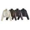 Roupas Femininas Europeias e Americanas Transfronteiriças Outono e Inverno Novidade Estilo Motociclista Justa Moderna Jaqueta Curta de Couro Sintético Casaco