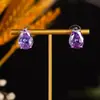 Pendientes Vintage de Cristal Morado con Forma de Gota de Agua Estilo Corte Transfronterizo, Pendientes de Botón Elegantes Franceses, Pendientes Elegantes Incrustados con Diamantes al por Mayor