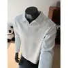 Sudadera tipo polo retro de corte holgado para hombre, camiseta de manga larga con retazos estilo americano, cuello en V, para otoño, en blanco y gris pesado