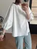 Camiseta Básica Sencilla de Primavera con Costuras Visibles Versátil Casual Manga de Farol Cuello Redondo Color Sólido Corte Holgado Top para el Trabajo Zl
