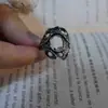Base de Anillo Redonda Estilo Vintage Transfronteriza, Color Plata Tailandesa de Imitación, Ennegrecida, Base de Anillo Vacía Estilo Dark Punk para Cosplay