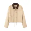Roupas femininas americanas de veludo cotelê estilo vintage transfronteiriças europeias e americanas com gola contrastante