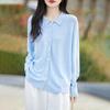 2025 Primavera y Verano Nueva Llegada Lana Peinada Cárdigan de Punto Cuello POLO Combinación de Colores Raya Vertical Holgado Top Combinable para Mujer