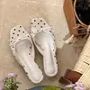 Pantuflas de lunares estilo francés con lazo para mujer, nuevo modelo de verano 2026, puntera abierta, sandalias elegantes de tacón medio