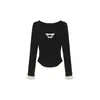 Camiseta de manga larga básica de terciopelo con textura para mujer, principios de otoño, camiseta negra, corte ajustado, top chic de alta gama