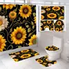Divisória Impermeável e Anti-Mofo para Banheiro, Cortina de Chuveiro Personalizada Sem Furos, Tapete Estampado Específico para Banheiro, Conjunto de Quatro Peças para Tapete de Vaso Sanitário