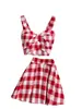 Conjunto de Dos Piezas de Verano para Mujer, Nuevo, Sexy, sin Espalda, Chaleco a Cuadros, Tirantes, Tubo Superior, Crop Top, Plisado, Transfronterizo