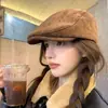 Gorra de Estilo Coreano para Mujer en Otoño e Invierno, Boina para Caras Cuadradas y Redondas, Circunferencia de Cabeza Grande, Gorra de Periodista que Muestra el Rostro, Gorra de Pico de Pato para Usar al Revés