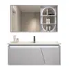 Novo gabinete de banheiro em carvalho com luzes, lavatório cerâmico integrado para lavar as mãos e o rosto, gabinete de banheiro em carvalho laqueado