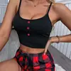Conjunto de Shorts de Rayas a Cuadros Nuevo Europeo y Americano para Mujer Verano Ajustado Cortos Estilo Chica Picante Casual Deportivo Conjunto de Dos Piezas
