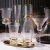 Luxo Leve Taça com Borda Dourada Padrão Vertical Linha de Cintura Dourada Taça de Vinho Tinto Bar Taça de Coquetel Casa Conjunto de Copos de Água com Padrão Vertical