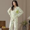 Pijama de Algodão Feminino Outono Calça de Manga Longa Cardigã Doce Conjunto Waffkle Primavera Algodão Roupa de Casa Feminina