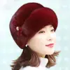Novo Chapéu de Pele para Mulheres no Inverno, Chapéu de Pele Falso de Visom, Chapéu Quente de Couro da Moda, Tendência de Touca de Pele para Meia-Idade e Idosos