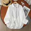 Coleção Outono 2026: Cardigan Feminino de Gaze Dupla Estilo Étnico Bordado Ponto Cruz Retrô Camisa Manga Longa Top Venda por Atacado