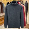 Suéter masculino de gola alta, tricô grosso, padrão retrô de inverno em tranças, adequado para homens de meia-idade, business casual, camada interna quente