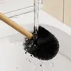 Cepillo para inodoro sin puntos ciegos para uso doméstico, cepillo limpiador para inodoros de tipo sentadilla, cepillo de baño de mango largo con base