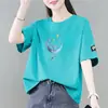 Comércio Exterior Transfronteiriço Moda Mãe Comércio Exterior Solto Ponta de Linha Camiseta de Manga Curta Design Feminino Nicho Top de Meia Manga ins