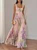 2026 Verano Nuevo Transfronterizo Europeo y Americano Estampado Plisado Camisola Vestido Maxi para Mujer Elegante Temperamento Vestido sin Mangas En Stock