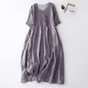 Vestido Vintage con Diseño de Pliegues de Órgano de Media Manga para Mujer, Artístico, Color Sólido, Cuello en V, Algodón Lino, Fresco, Adelgazante, de Longitud Media