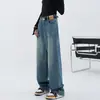 Jeans Reto Largo Retro Azul Feminino 2024 Tendência Nova Calça de Primavera Alta e Magra Calça Mop