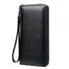 Nova Carteira Masculina 2025 com Padrão de Fibra de Carbono Longa Grande Capacidade Clutch de Negócios Porta-Moedas com Zíper