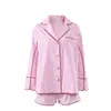 Pijama Longo de Listras Estilo Europeu e Americano para Primavera e Verão para Mulheres, Roupa de Casa, Confortável, Respirável, Conjunto Fino de Duas Peças para Usar por Cima