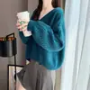 Suéter Feminino Curto Gola V Soltinho Versátil Visual Slim Novo Outono/Inverno 2023 Estilo Coreano Suéter de Tricô Liso para Usar por Cima