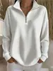 Moda femenina transfronteriza europea y americana 2026: nueva sudadera con cremallera estilo TikTok, cuello semi-alto, tejido de gofre, corte holgado, top de color liso