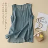 Top de tirantes de verano para mujer, talla grande, corte holgado, casual, lino, sin mangas, con bordado de encaje, top de algodón y lino