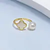 Anillo de Perla de Agua Dulce Natural para Mujer, Camelia Nácar de Alta Gama con Forma de Abanico de Moda de Boca Viva Ajustable Joyería al Por Mayor