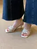 Sandalias de Tacón de Aguja Abiertas con Punta Cuadrada Trenzada Estilo Retro para Mujer, Uso al Aire Libre en Verano, Diseño Hueco Estilo Francés, Tacones Altos Impresionantes y Elegantes que Son Cómodos en los Pies