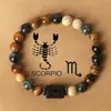 Pulsera de las Doce Constelaciones 8mm Ojo de Tigre Piedra con Imagen Pulsera Hecha a Mano Piedra Natural con Cuentas Pulsera de Constelación con Tarjeta