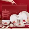 Jingdezhen Cerâmica de Mesa com Cor Sob Esmalte de Alta Temperatura Conjunto de Pratos Ano Novo 2026 Conjunto de Cerâmica de Mesa com Cor Sob Esmalte