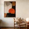 Pintura Decorativa Geométrica Abstrata Estilo Medieval com Textura Laranja, Arte de Parede de Alto Padrão para Entrada de Hotel, Apartamento e Pousada