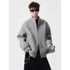 Chaqueta Abrigo de Lana Gris Pesado con Cuello Alto para Mujer Hombre Invierno Nueva Sensación de Alta Gama Engrosada Cálida Cardigan con Doble Cremallera