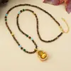 Collar Giratorio de Calabaza Estilo Vintage Chapado en Oro con Cuentas de Ojo de Tigre, Cadena para Suéter de Piedra Ojo de Tigre de Lujo Versátil