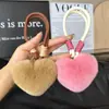 Lindo Conejo Rex Real Peluche Pequeño Corazón de Melocotón Llavero de Coche Colgante Lindo Bola de Felpa Corazón Mochila Escolar Colgante de Bolso Regalo