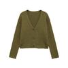 Cardigã Feminino Personalizado Verde Militar de Outono com Borda Enrolada, Decote V Curto, de Botão Único + Suéter de Tricô sem Mangas
