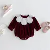 Mameluco de terciopelo burdeos para bebé niña en Navidad, mameluco elegante para bebé con cuello grande, atuendo de rastreo vintage estilo princesa de manga larga