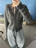 26 Novo Cardigan de Lã com Lantejoulas e Contas Feito à Mão Outono/Inverno, Macio e Aconchegante, Gola Redonda, Suéter Feminino Cinza da Moda com Ombreiras