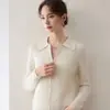 Estilo simples, coleção outono/inverno, cardigã de cashmere moderno e slim fit com lapela e zíper, malha de manga longa casual, versátil para qualquer look